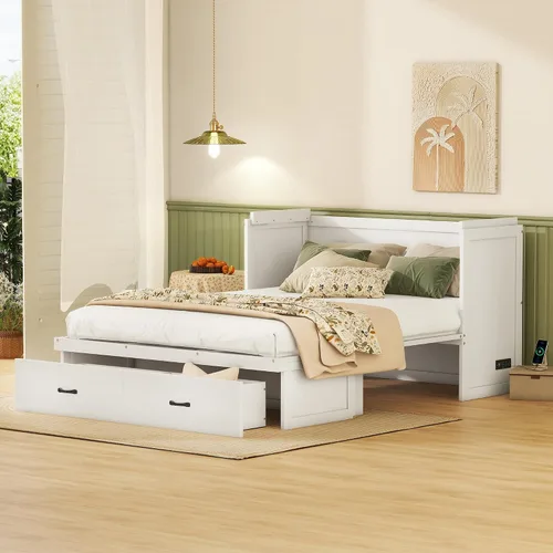 Vista 17 de Baúl móvil Murphy de tamaño Queen con módulo USB integrado de doble alimentación/USB, armario moderno y tradicional de madera maciza con cajón Gris-A