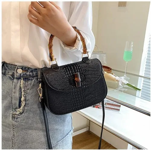 Vista 5 de Bolso de mano de cuero artificial de bambú con asa superior para mujer, elegante bolso de noche, regalo para mujer, hecho a mano