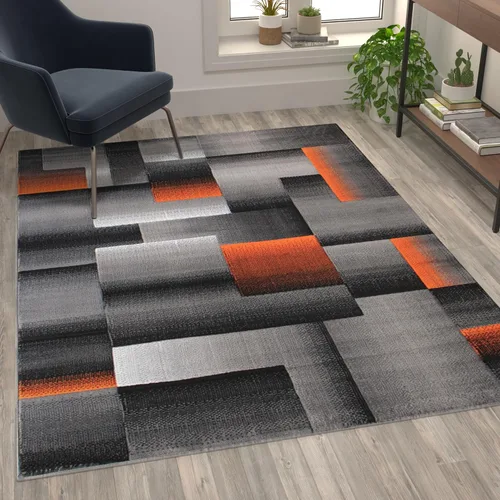 Vista 31 de Flash Furniture Elio Collection - Alfombra de área con patrón de bloques de color, alfombra de olefina azul de pelo alto, alfombra de área de 2 x 3