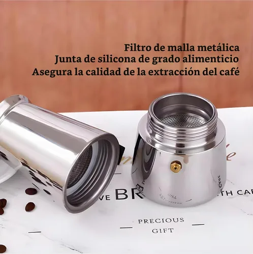 Vista 3 de Cafetera Moka de Acero Inoxidable para Espresso, Cafetera Moka para Estufa, Cafetera Percoladora, Cafetera Italiana, Preparación de Café Cubano