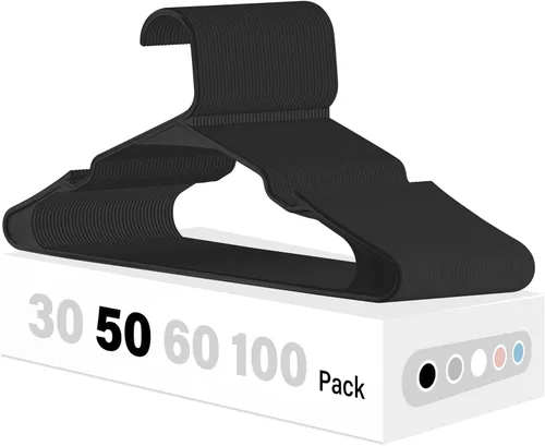 Vista 28 de HealSmart Perchas de plástico, paquete de 30 perchas de ropa que ahorran espacio, perchas duraderas y ligeras para abrigos, vestidos, camisas, Negro