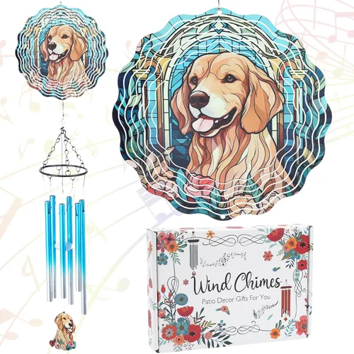 Vista 10 de Cardinal Gifts - Campanillas de viento de metal con molinillos de viento 3D para exteriores, jardín, patio, césped, patio, balcón, decoración