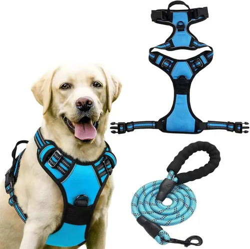 Vista 6 de Dog Harness, No Pull Large, Release on Neck, Front Back Clips Dog Vest Harness Reflective Adjustable Padded,for Outdoor Walking Training(L,Black)