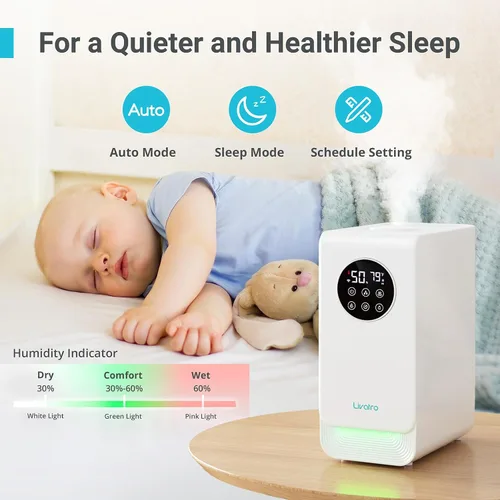 Vista 4 de Livatro - Humidificador inteligente de 6L para habitación grande, niebla cálida y fría con diseño de llenado superior, control por Alexa