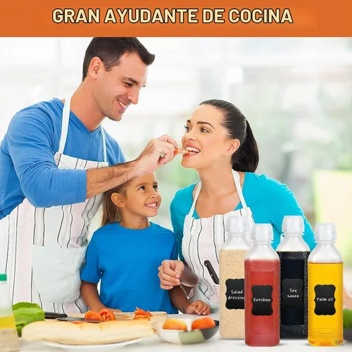 Vista 7 de Supkiir Botellas exprimibles de condimentos de 16 onzas con tapa superior, 5 botellas transparentes para salsa picante para condimentos, aceite
