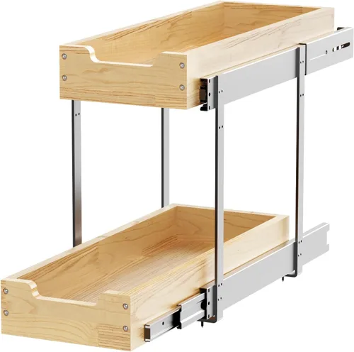 Vista 5 de Sikarou Organizador de armario extraíble de madera, 2 lazos de 9 pulgadas de ancho x 21 pulgadas de profundidad, cajones deslizantes resistentes