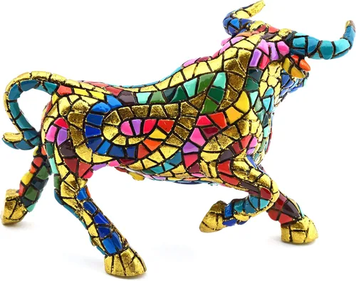 Vista 5 de Figura decorativa Toro en mosaico dorado de resina pintada a mano con la Técnica Modernista TRENCADIS, en estilo Gaudí. 2.6 in x 5.3 in x 3.7 in