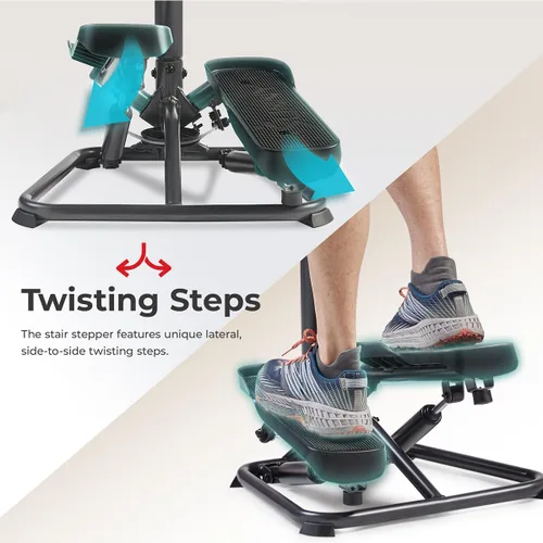 Vista 5 de Sunny Health & Fitness Smart Stair Stepper Machine for Home Workouts with Handlebar, Resistance Bands, Bluetooth & SunnyFit App, Space-Saving