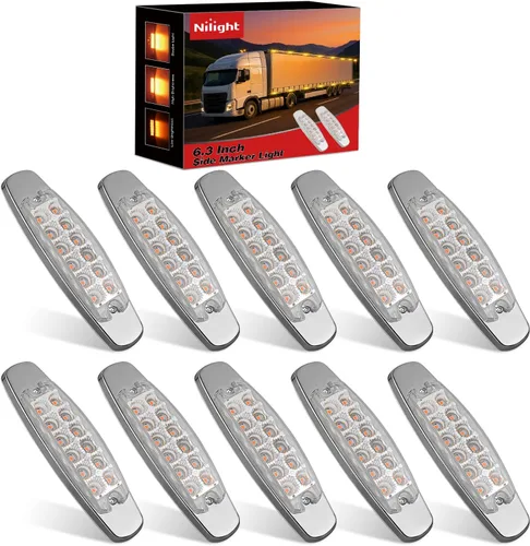 Vista 14 de Nilight 3 Inch Amber Oval LED Marker Lights 10PCS Clear Lens Side Clearance Lights 12V DC IP67 Waterproof Chrome Housing for Semi Truck Trailer RV