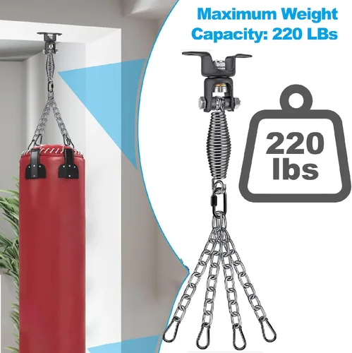 Vista 4 de BeneLabel Heavy Bag Ceiling Mount with Spring & Chains 360° Rotation Punching Bag Ceiling Hanger with Bearings Boxing Bags Holder Hardware with 2