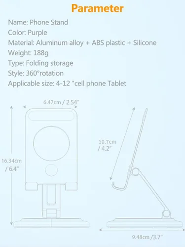 Vista 7 de Aluminum Dual Folding Cell Phone Stand, 360° Rotation Fully Adjustable Foldable Tablet Stand, Compatible with iPhone 13, 14 Pro Max, SE, XR, Samsung