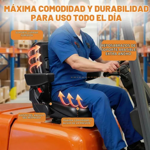 Vista 2 de SEATIN Asiento Universal para Montacargas, Asiento de Tractor, con Micro Interruptor, Reposabrazos y Cinturón de Seguridad, para Tractor, Cortadora