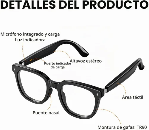 Vista 9 de Gafas inteligentes Bluetooth para hombres y mujeres, gafas AI con música de oído abierto