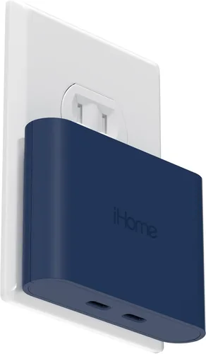 Vista 8 de iHome Cargador USB-C multipuerto de 40 W, bloque plano de 2 puertos AC Pro, adaptador de pared de carga rápida dual Foldable Prongs, Fast