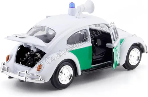 Vista 4 de 1966 Volkswagen Beetle Alemán Policía Coche Blanco y Verde 1/24 Diecast Model Car por Motormax