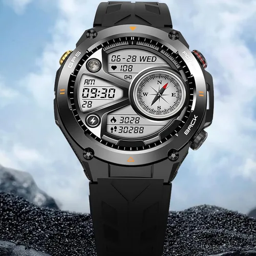 Vista 8 de Yihou ABC - Reloj inteligente de seguimiento GPS para hombre, senderismo, correr, resistente, militar, con marca/respuesta de llamada, brújula Negro