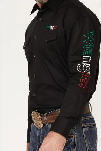 Vista 2 de Wrangler Camisa de manga larga negra con logotipo de Mexi para hombre