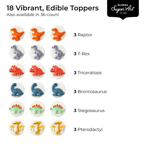Vista 3 de Global Sugar Art Dinosaur Edible Cake Decorations, 18 Count Royal Icing Dinosaurs