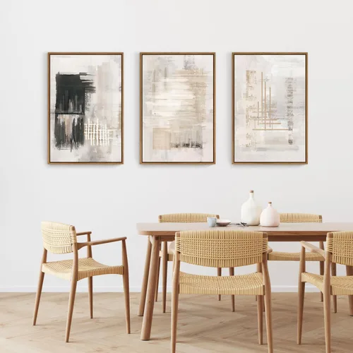 Vista 4 de HPINUB - Lienzo decorativo abstracto moderno para pared, juego de 3 impresiones artísticas enmarcadas, pintura de pared grande en blanco y negro, 16