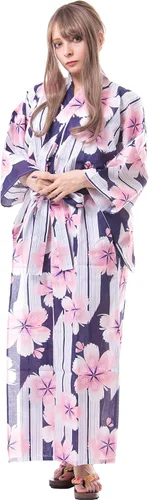 Vista 13 de Kimura Jitsugyo Bata Yukata Kawaii Tradicional de Kyoto para Mujer de Fácil Uso (Kimono Casual Japonés) Set 2 Albaricoque