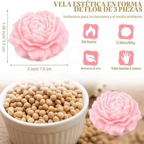 Vista 2 de Roowest - 3 velas con forma de flor de rosa, hechas a mano, color rosa Vela estética en forma de rosa, decorativa para decoración de yoga, spa