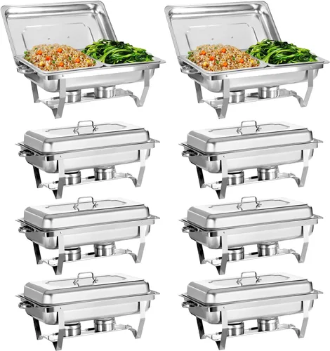Vista 12 de Juego de 2 Platos Calentadores de Acero Inoxidable de Tamaño Completo de 8 Cuartos de Galón para Buffet, Juego de Calentador Rectangular Plateado