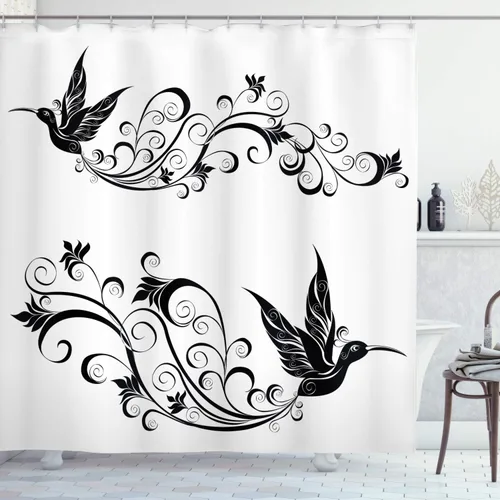 Vista 95 de set de cortina para baño decorativa de tela de poliéster con ganchos