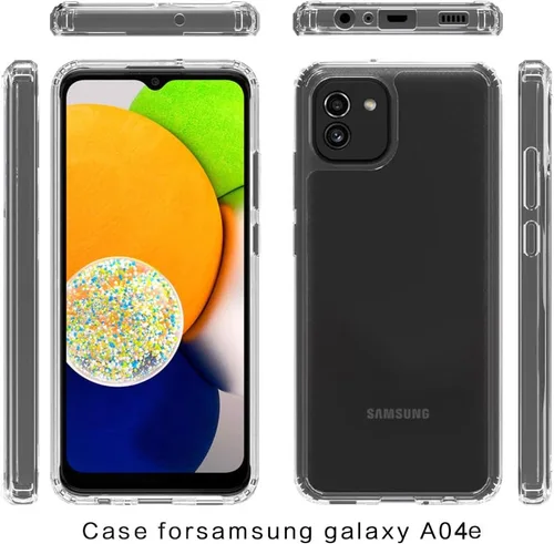 Vista 6 de Funda rígida para Samsung Galaxy A04E, transparente, delgada, rígida, híbrida, a prueba de golpes, con protector de pantalla de vidrio templado