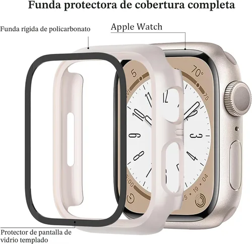 Vista 2 de Paquete de 6 fundas con protector de pantalla de cristal templado compatibles con Apple Watch Series SE, 6, 5, 4, cubierta protectora dura