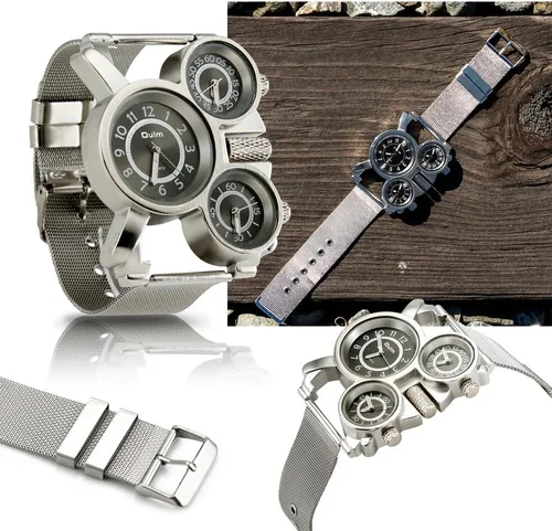 Vista 5 de Oct17 Reloj de pulsera analógico de cuarzo militar de acero inoxidable con malla de metal, correa de reloj durable, incluye subesferas, multi zona
