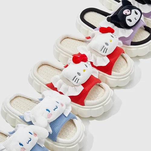 Vista 5 de Pantuflas Kawaii para mujer, zapatos de dibujos animados, cálidas, suaves, antideslizantes, ligeras, de lino, para el hogar