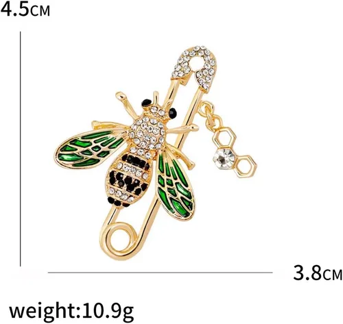 Vista 4 de Broches de seguridad con diamantes de imitación de abeja, delicados y bonitos broches de cristal esmaltados verdes para mujeres, adolescentes