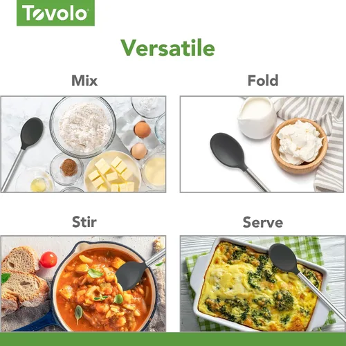 Vista 5 de Tovolo Cuchara mezcladora de silicona con mango de acero inoxidable, pizarra azul, apta para lavavajillas, resistente al calor, resistente a