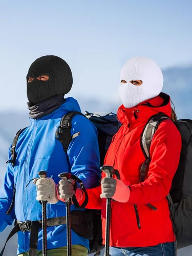 Vista 7 de Pasamontañas de punto con 2 agujeros, para invierno y esquí, suministros para adultos