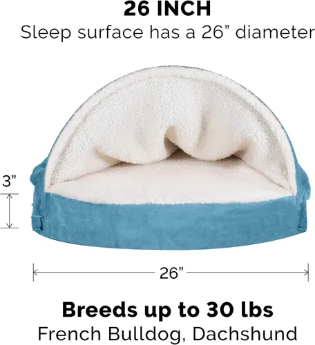 Vista 2 de Cama Furhaven de sherpa y gamuza acogedora de espuma viscoelástica, color azul, 26 pulgadas