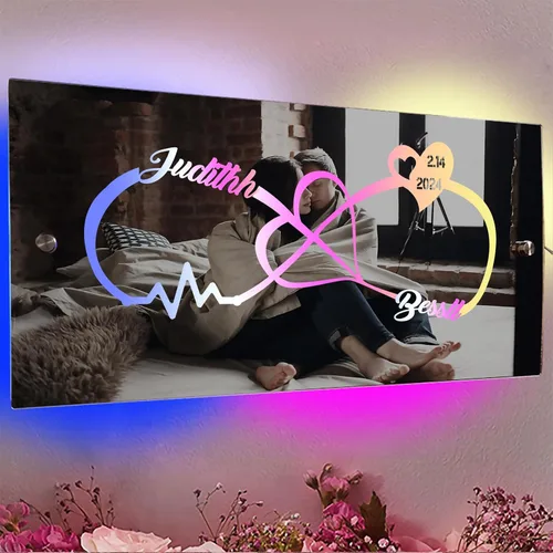 Vista 18 de Espejo de barra de nombre LED personalizado, letreros de neón iluminados para decoración de pared para bar en casa, día de San Valentín y regalos