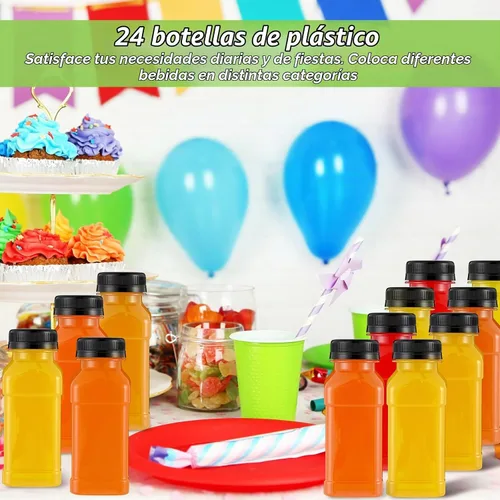 Vista 4 de Mifoci - 24 botellas de plástico para jugo de 6.7 onzas con tapa para jugo Recipientes de bebidas a granel transparentes reutilizables para jugo