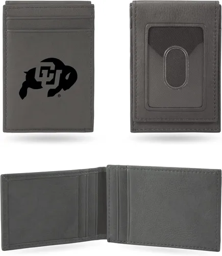 Vista 47 de Rico Industries NCAA - Cartera de bolsillo frontal grabada con láser gris, compacta, cómoda, delgada