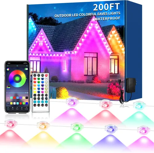 Vista 8 de Luz permanente para exteriores de 100 pies, luces RGB inteligentes para exteriores con aplicación y control remoto, sincronización de música