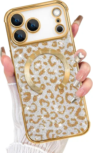 Vista 21 de Fiyart Diseñado para iPhone 16 Pro Max, Funda Compatible con MagSafe, Estampado de Guepardo, Placa de Protección de Cámara, Magnético, Brillante