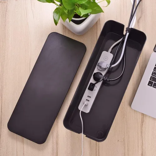 Vista 5 de Caja organizadora de cables, caja organizadora de cables grande para ocultar la regleta de alimentación y debajo del escritorio, organizador de Negro