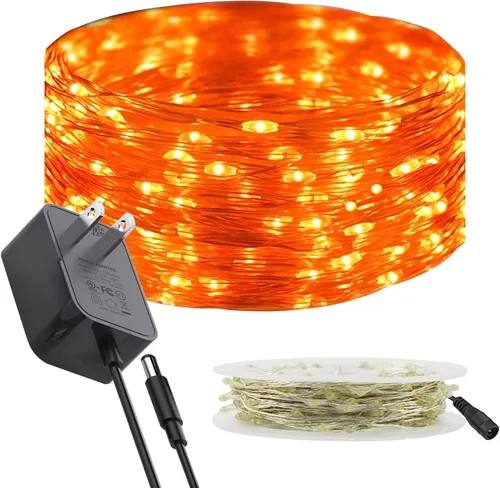 Vista 11 de RUICHEN Luces de Hadas de Alambre Plateado Enchufables de 33 Pies, Cadena de 100 Luces LED con Carrete, Azul Waterproof, Silver Coated Copper Wire