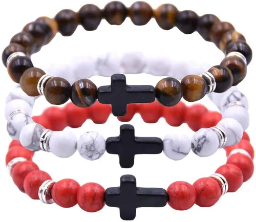 Vista 4 de Rubyyouhe8 Pulsera unisex de 6 colores con colgante de cruz y cuerda elástica para hombre y mujer