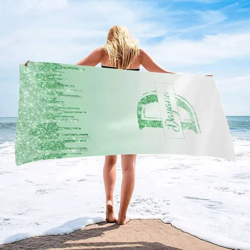 Vista 11 de InterestPrint Toalla de playa personalizada para mujeres y hombres, con texto dorado brillante, color verde, toallas de playa personalizadas