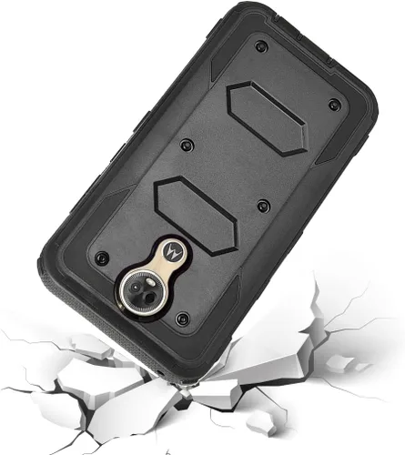 Vista 6 de Asuwish Funda de teléfono para Moto E5 Plus E 5 Supra, híbrida, a prueba de golpes, dura, a prueba de caídas, protección de cuerpo completo Negro