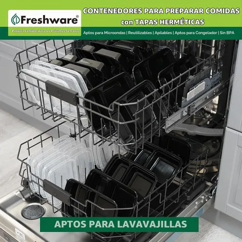 Vista 7 de Freshware Contenedores de preparación de comidas [paquete de 50] 2 compartimentos con tapas, contenedores de almacenamiento de alimentos, caja