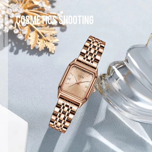 Vista 5 de Gosasa Relojes de moda para mujer, esfera cuadrada, elegante, reloj de acero inoxidable, de cuarzo, impermeable, pantalla analógica