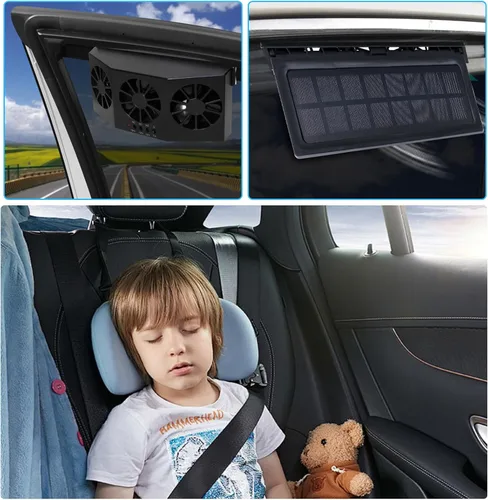 Vista 7 de Unifizz Ventilador de ventana delgada solar Ventilador de escape de coche con tres ventiladores 1.5W ABS negro