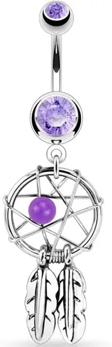 Vista 6 de Body Accentz Atrapasueños para ombligo con diseño de estrellas tejidas y plumas para ombligo