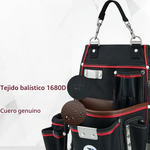 Vista 2 de Zeluga 20-539 - Bolsa de herramientas profesional resistente con soporte para martillo y clip de cinta Nylon balístico 1680D + cuero genuino
